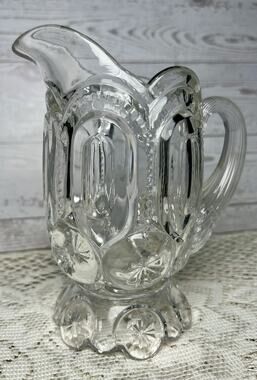 Vintage L.E. Smith Crystal Glass Moon And Stars Creamer Pitcher, MCM 1960’s